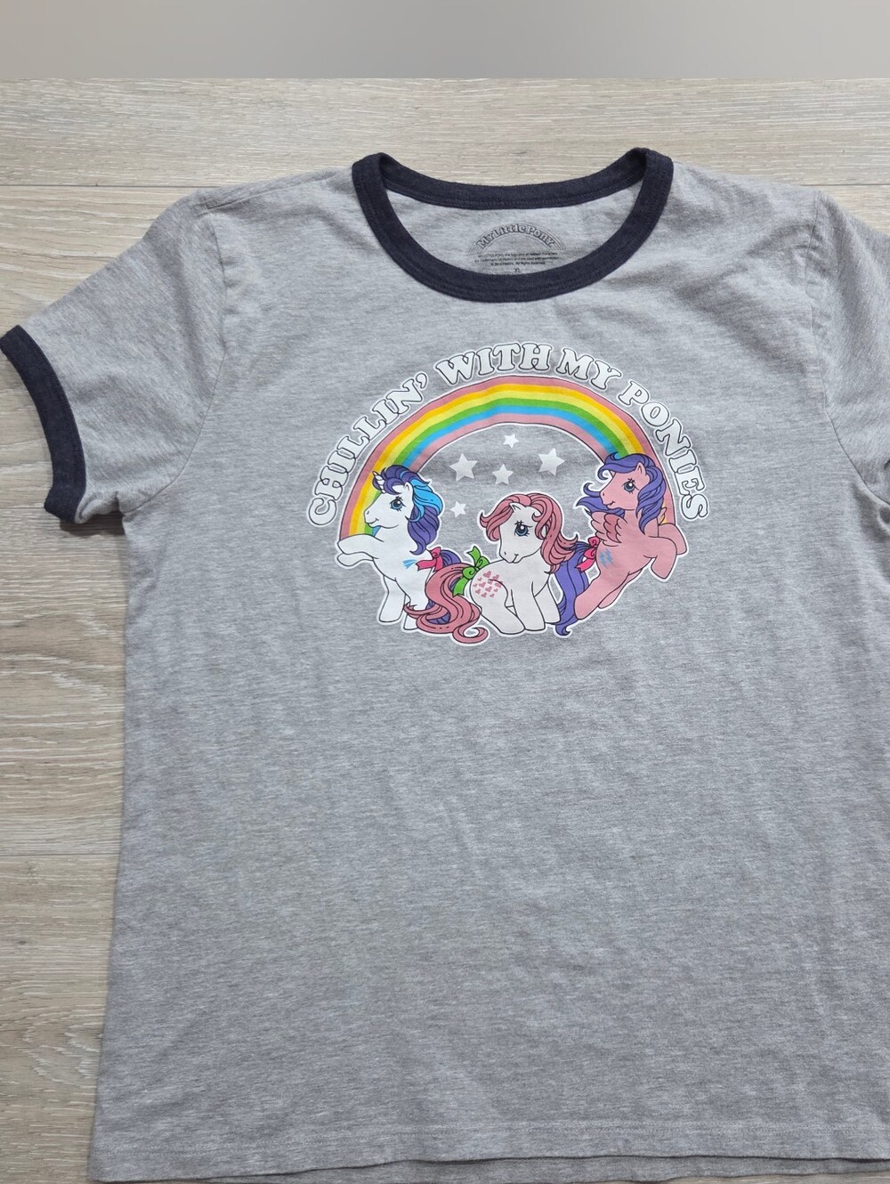 My Little Pony Gray Ringer Tee T-shirt Juniors XL Firefly Sundance Glory Chillin